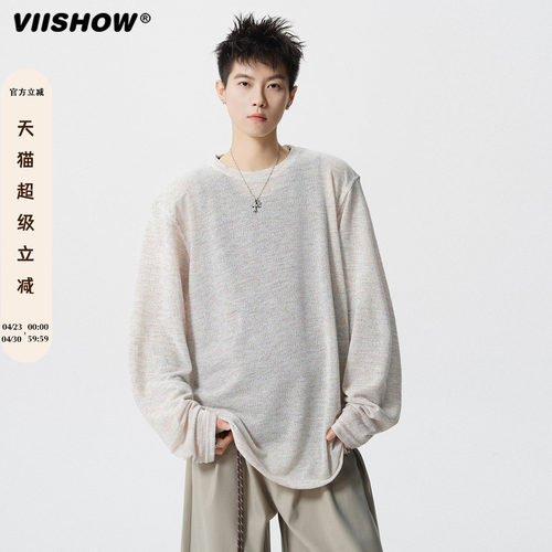 VIISHOW美式微透罩衫长袖T恤男2025年秋季休闲情侣上衣圆领针织衫