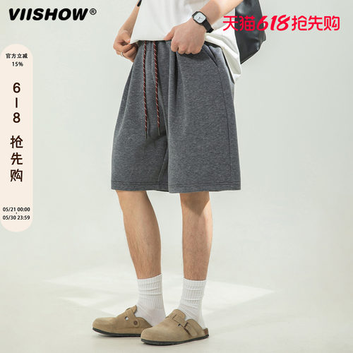 VIISHOW夏季运动休闲透气短裤高街潮牌复古中裤抽绳宽松五分裤男