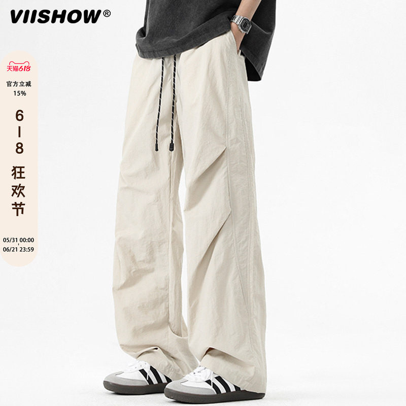 VIISHOW休闲裤男款2026新款日系潮牌宽松阔腿百搭个性直筒工装裤