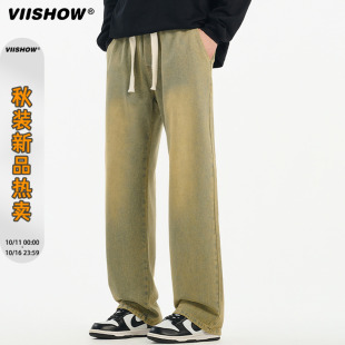 宽松休闲微喇叭裤 男春秋季 子 高街水洗做旧直筒牛仔裤 VIISHOW美式