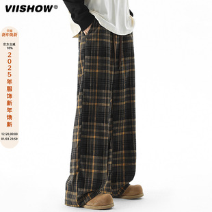 VIISHOW港风复古格子休闲长裤 子 男秋宽松潮牌百搭撞色阔腿直筒裤