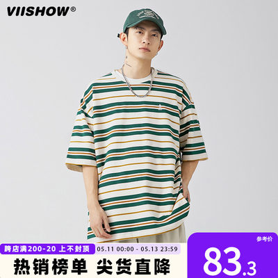 VIISHOW日系潮牌条纹短袖T恤男