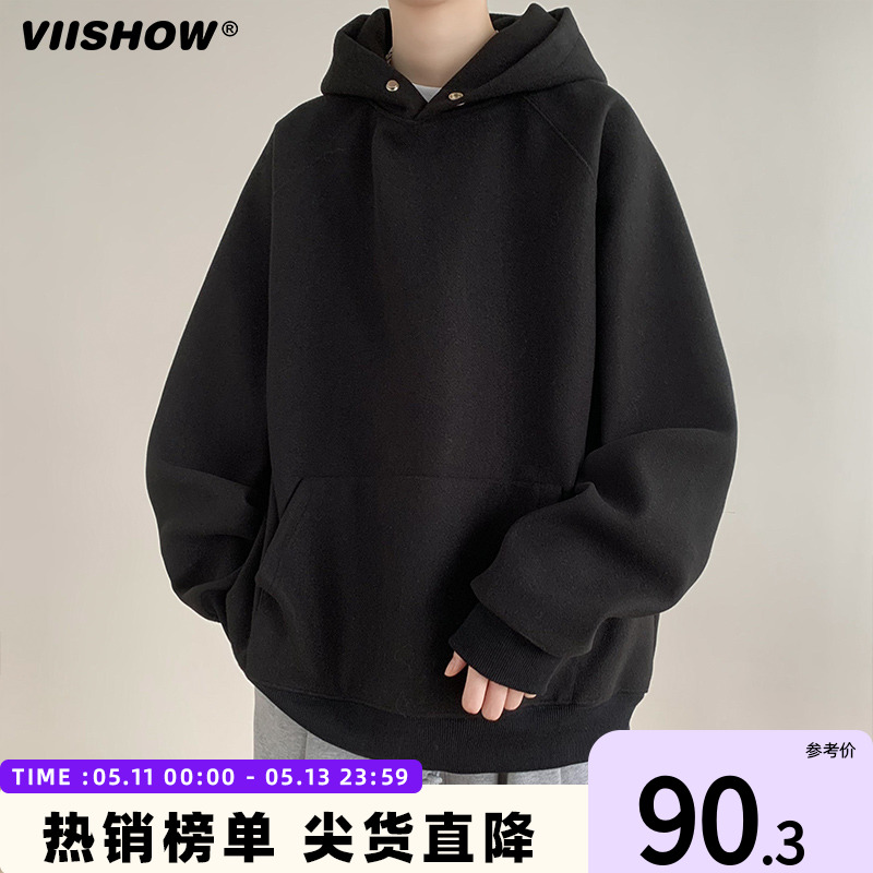 VIISHOW连帽卫衣男麂皮重磅硬挺美式高街宽松春秋潮牌oversize 男装 卫衣 原图主图