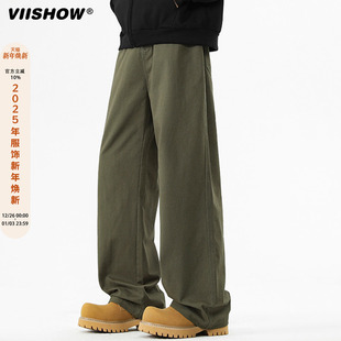 潮牌百搭直筒阔腿裤 宽松休闲弯刀裤 高街纯棉2025新款 VIISHOW美式