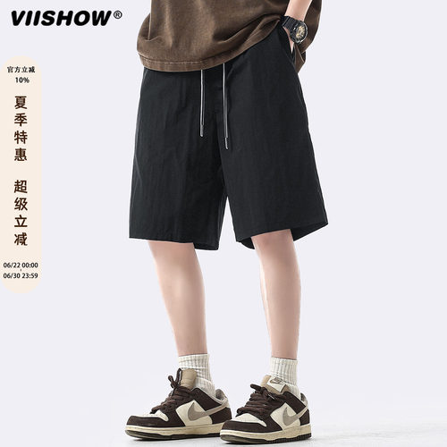 VIISHOW工装短裤男夏季2026新款速干五分裤宽松直筒冰丝休闲中裤