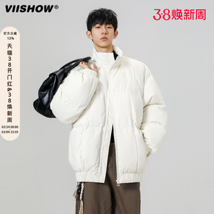 VIISHOW立领pu皮棉服男潮牌冬季加厚保暖棉服廓形百搭面包服外套