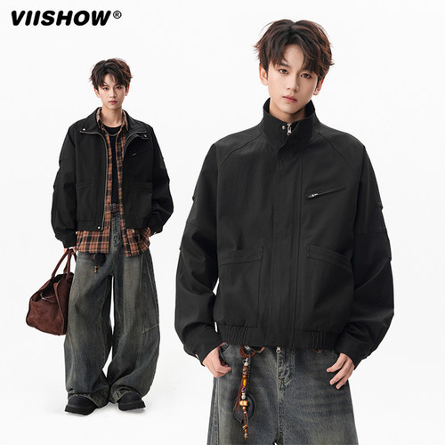 VIISHOW美式复古老钱风高级感工装夹克男士2025秋冬痞帅外套上衣