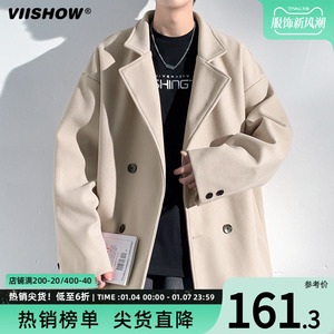 VIISHOW呢子外套男士秋冬季宽松夹棉加厚夹克冬装短款毛呢大衣男