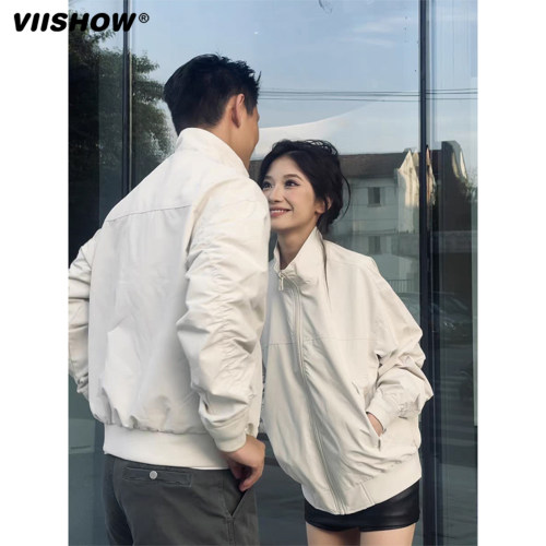 VIISHOW情侣装美式cleanfit翻领工装飞行服夹克潮牌棒球服外套男