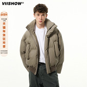 VIISHOW美式 潮PU皮面包服外套 加厚保暖短款 复古立领棉服男款 冬季