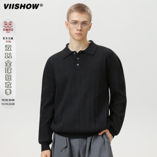 复古休闲男装 美式 外套 长袖 VIISHOW翻领毛衣男秋冬2025polo针织衫