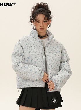 VIISHOW美式复古小碎花满印立领短款棉服男冬加厚保暖面包服外套
