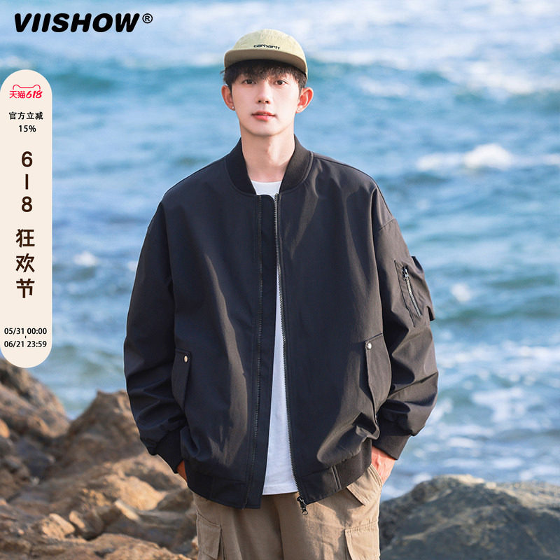 VIISHOW美式刺绣字母飞行员夹克男复古宽松潮流百搭bf棒球服外套