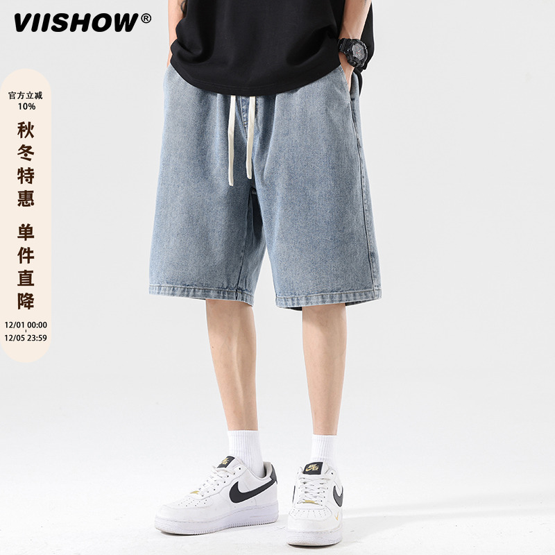VIISHOW牛仔短裤男2024夏季薄款宽松裤子男潮牌美式vibe五分裤子