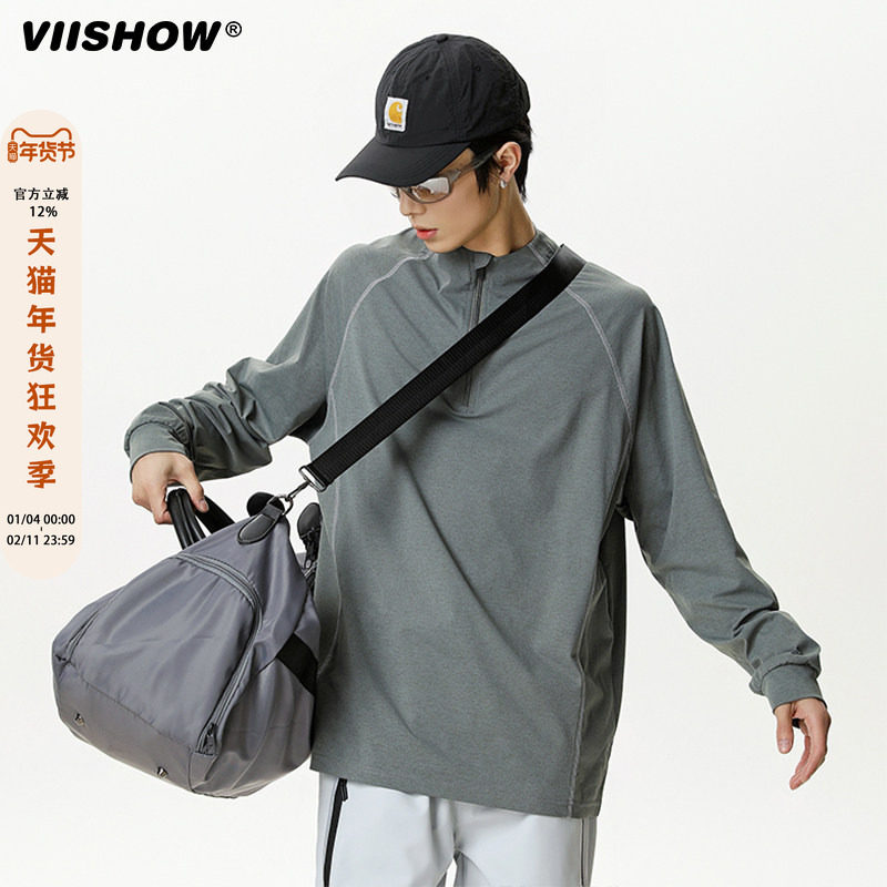 VIISHOW户外半高领拉链长袖T恤男25年春宽松百搭吸湿运动速干打底,男装,T恤,淘宝优惠券,粉丝福利购,淘宝优惠卷