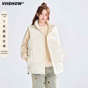 VIISHOW潮牌冬季纯色加厚棉衣马甲男女复古情侣宽松保暖棉服外套