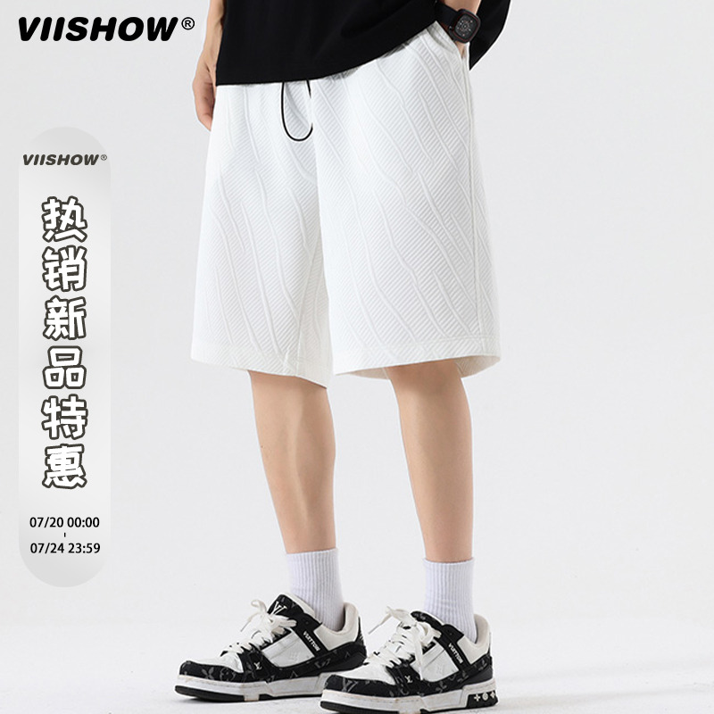 VIISHOW潮牌复古简约纯色抽绳松紧五分裤男夏季街头百搭休闲短裤