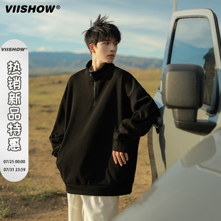 VIISHOW半拉链立领卫衣男秋情侣polo衫 上衣 美式 慵懒chic外套长袖