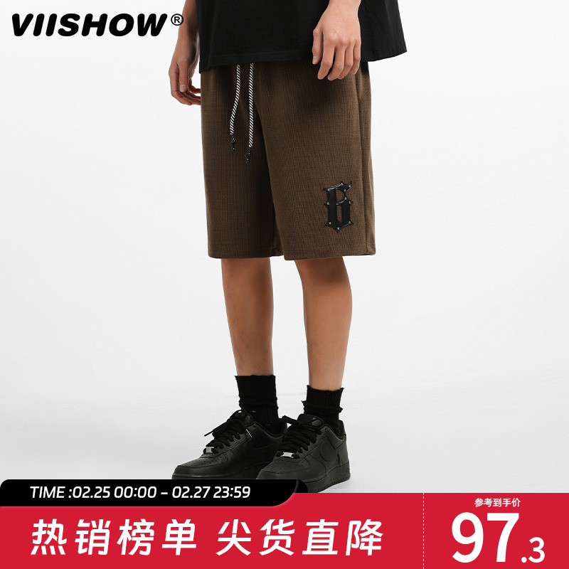 VIISHOW休闲短裤男夏季运动跑步潮牌5分裤美式重磅宽松弹力中裤
