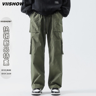 褲 VIISHOW美式 oversize褲 子高街in潮牌男春秋直筒寬松闊腿工裝 子