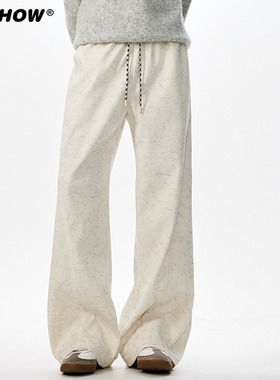 VIISHOW美拉德复古暗纹斜切卫裤男秋季美式高街微喇裤直筒休闲裤