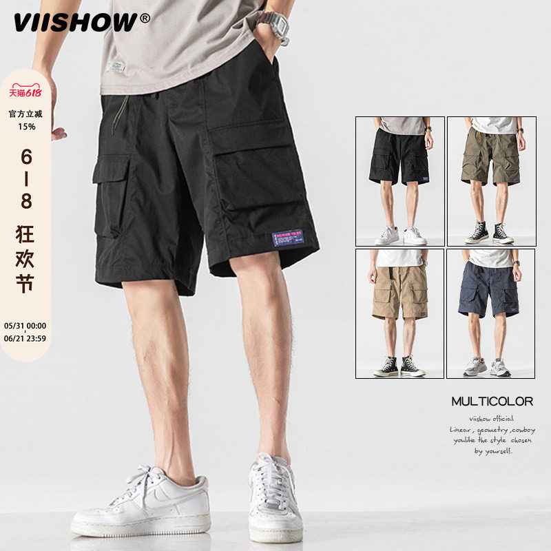 VIISHOW潮牌日系工装口袋休闲短裤男复古街头宽松百搭潮流五分裤