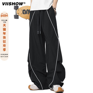 VIISHOW美式伞兵工装裤男秋潮牌宽松休闲裤户外反光条冲锋长裤子