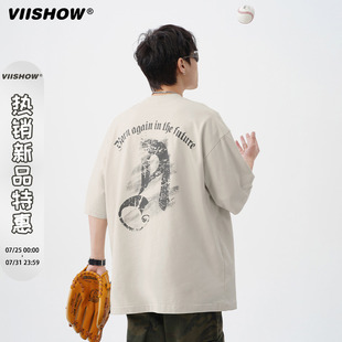 体恤衫 VIISHOW基础圆弧logo印花美式 T恤男半袖 宽松短袖 2025年夏季
