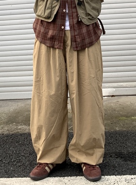 Daily 1||日系慵懒抽绳阔腿裤 山系复古纯色宽松直筒休闲长裤束脚