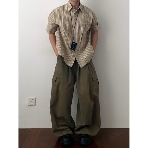 Daily1日系复古纽扣设计条纹衬衫