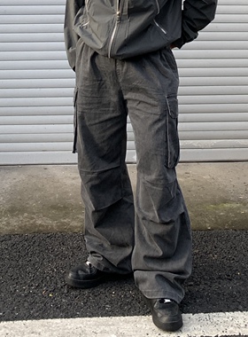 Daily 1|美式水洗做旧工装裤纯色堆积褶皱直筒裤大口袋宽松长裤潮