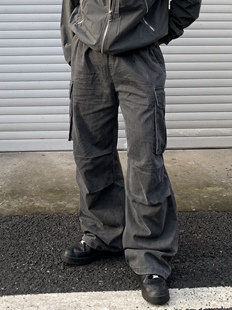 水洗做旧工装 美式 裤 纯色堆积褶皱直筒裤 潮 Daily 大口袋宽松长裤