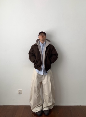 Daily 1|假两件连帽羽绒服日系复古宽松外套冬季保暖轻薄90白鸭绒