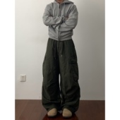 休闲长裤 Daily 裤 日系街头感宽松百搭直筒裤 大口袋褶皱设计工装