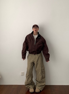 Daily 1|拼接褶皱感工装夹克美式复古廓形宽松水洗外套设计感上衣