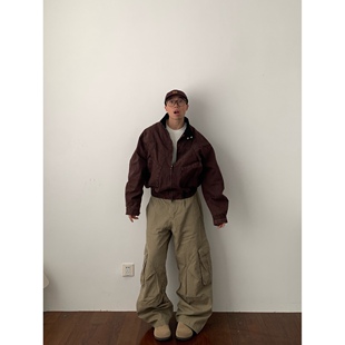 夹克美式 拼接褶皱感工装 复古廓形宽松水洗外套设计感上衣 Daily