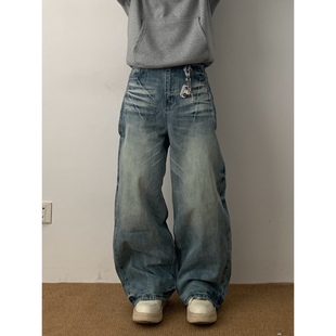 复古宽松设计感直筒裤 美式 牛王baggy 堆积感猫须水洗牛仔裤 Daily1