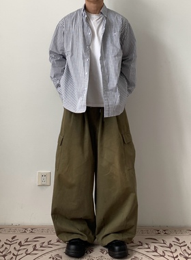 Daily 1|日系复古小格子衬衫经典格纹工装百搭廓形弧长袖衬衣叠穿