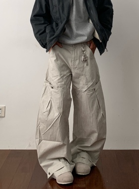 Daily1美式复古弯刀工装裤设计感多口袋宽松百搭阔腿裤休闲直筒裤