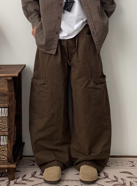 Daily 1|日系大口袋工装裤纯色复古宽松慵懒休闲百搭阔腿裤直通裤