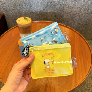 日系新款 史努比75周年限定透明收纳小包pvc拉链包耳机卡包钥匙包