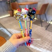 日系可爱卡通kitty按动招手圆珠笔玩偶头黑色中性笔