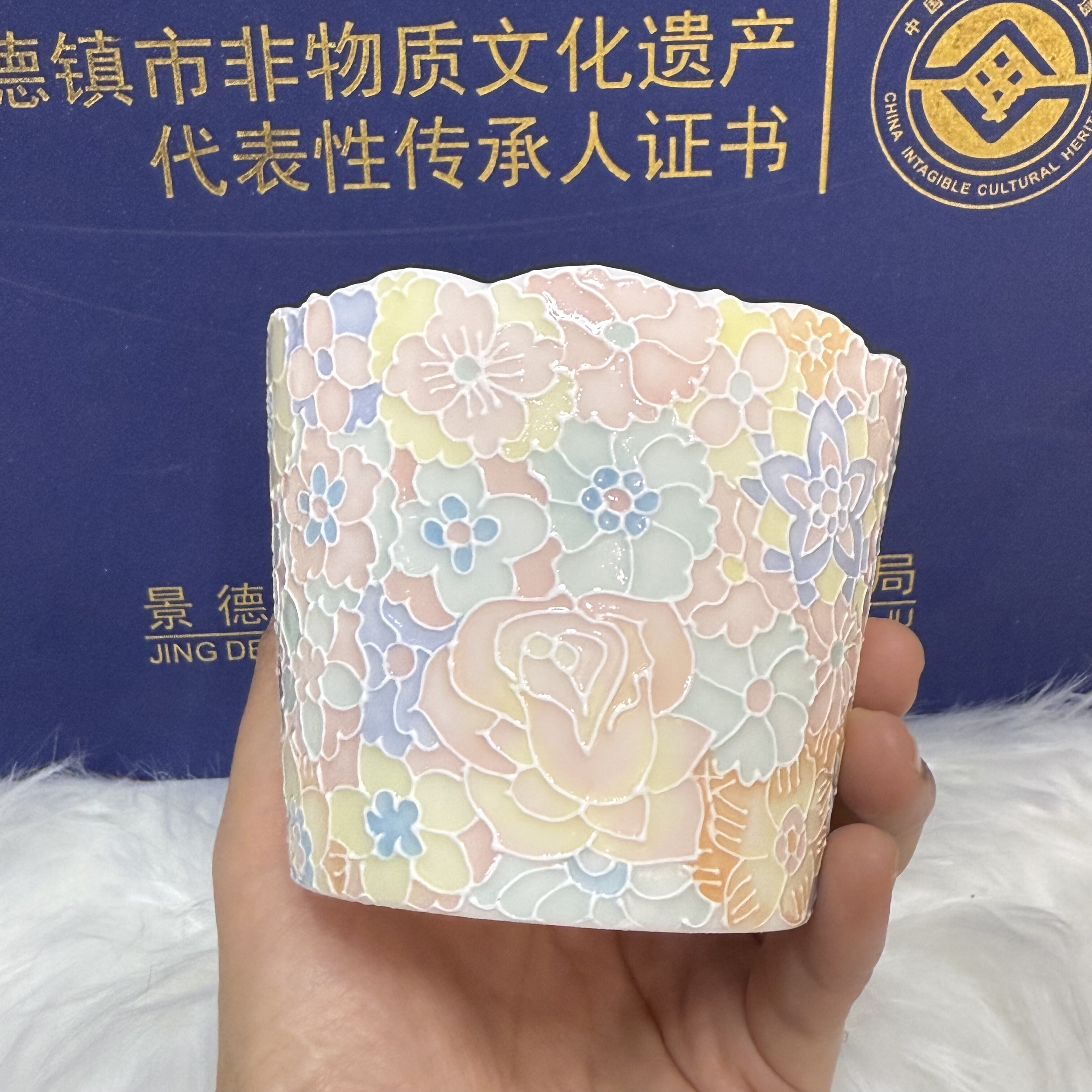 景德镇立体浮雕万花陶瓷杯釉下彩咖啡杯玉泥精美高颜值送人朱口杯,餐饮具,马克杯,淘宝优惠券,粉丝福利购,淘宝优惠卷