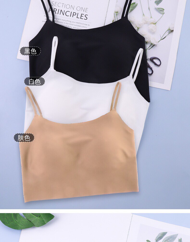 无钢圈带胸垫抹胸女无痕轻薄舒适冰凉裸感吊带背心打底外穿细肩带