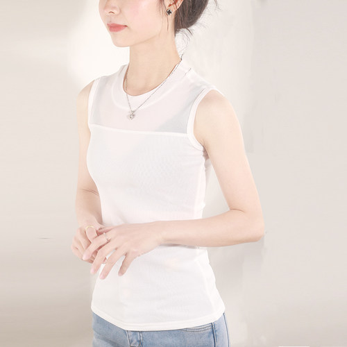 2022夏季新款黑色网纱冰丝背心女内搭洋气无袖网纱打底衫外穿上衣