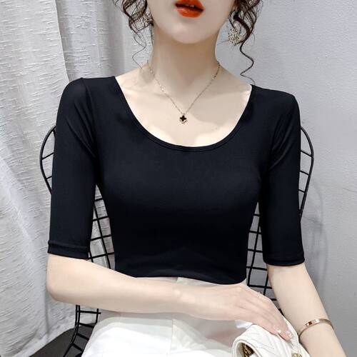 网纱打底衫女半袖薄款纱衣夏季新款短袖t恤内搭修身薄纱上衣洋气