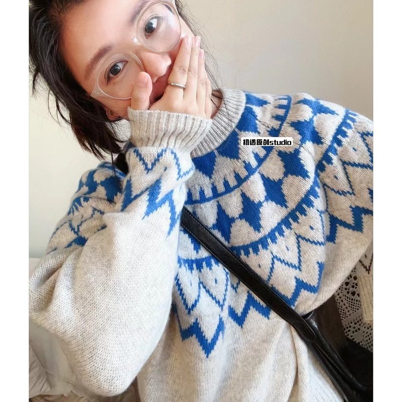 圆领北欧冰岛宽松全羊毛日系古着