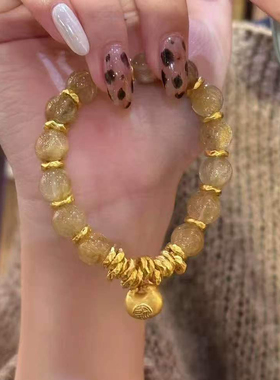 仿黄水晶转运盘缠手串女沙金手链