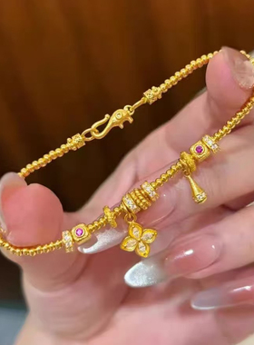 仿真黄金锆石四叶草水滴手链女