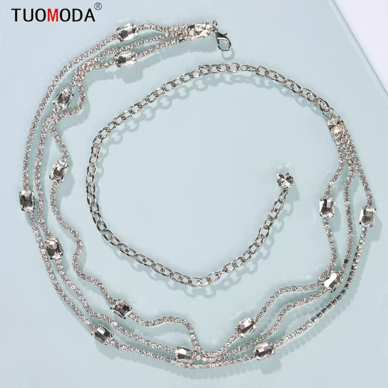 TUOMODA品牌意大利进口手工镶嵌奥地利水晶钻女士轻奢装饰腰带